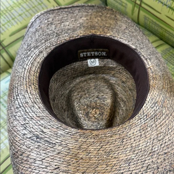 Stetson brand Brown Straw Cowboy Hat with Leather Band size medium - Picture 6 of 8